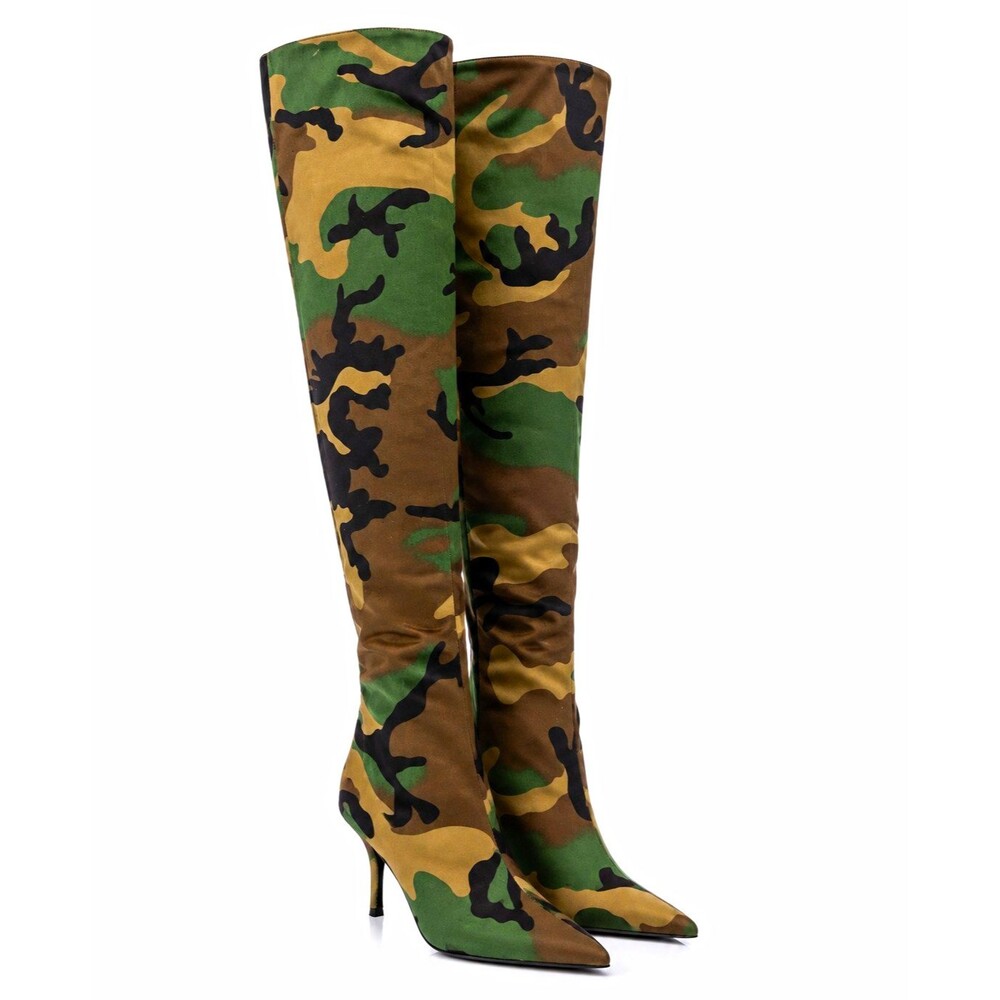 Womens 10.5 Camouflage Thigh High Over the Knee Boots Pointed Toe Stiletto